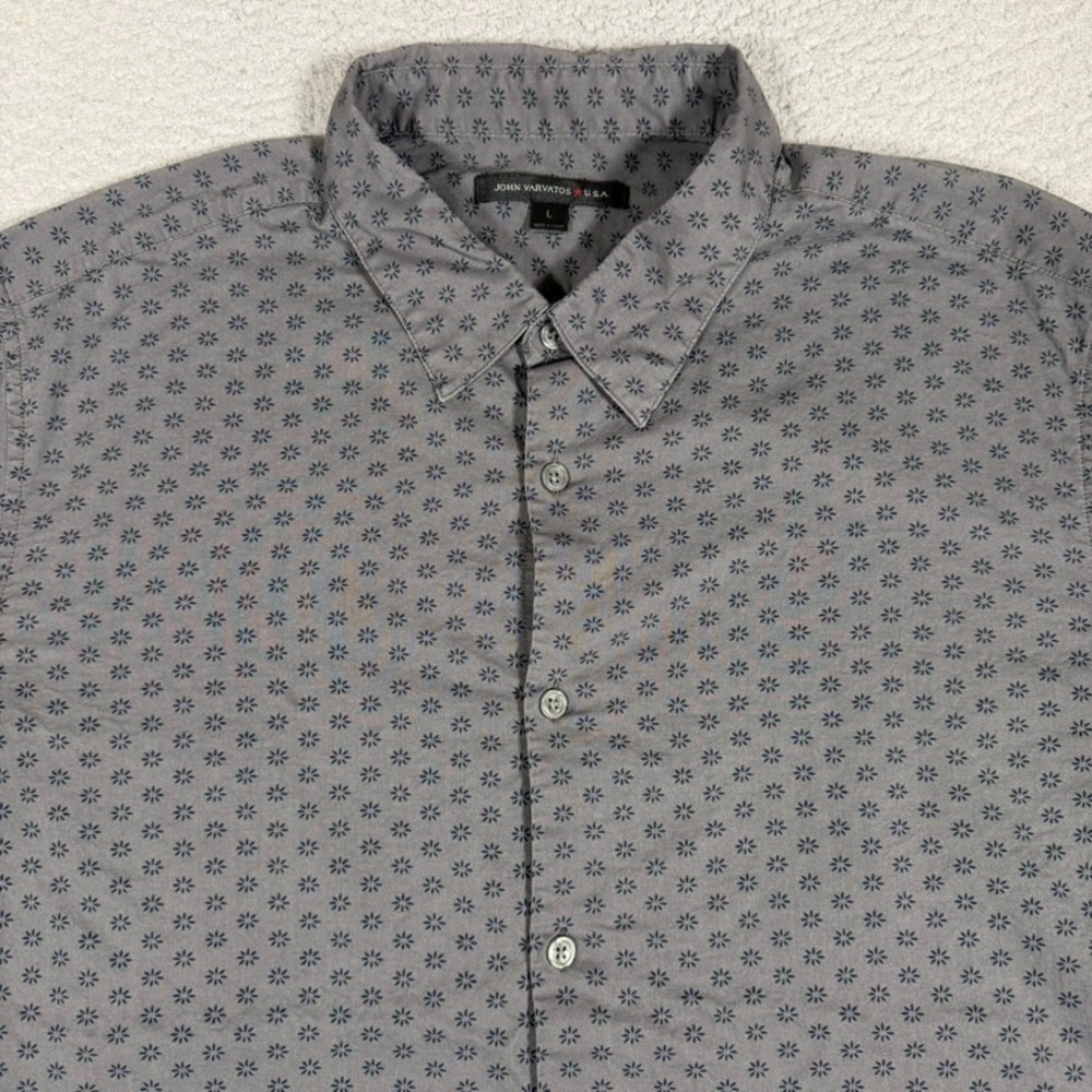 John Varvatos Shirt Mens Large Gray Floral Button Up 100% Cotton Casual Preppy